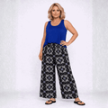 Black Tile Print Elastic Waist Palazzo Trousers - FullFab
