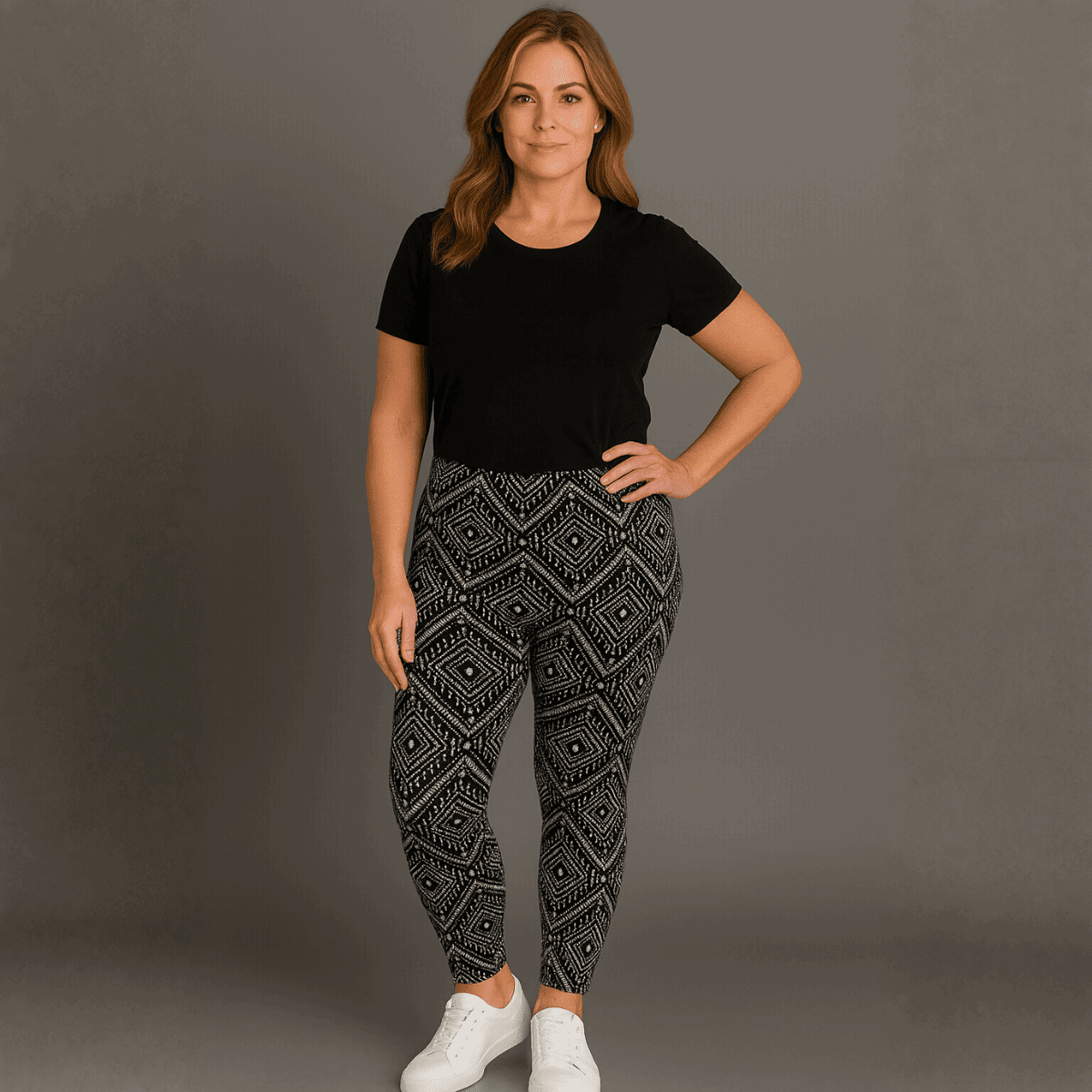 Black Tile Print High Waist Leggings - FullFab