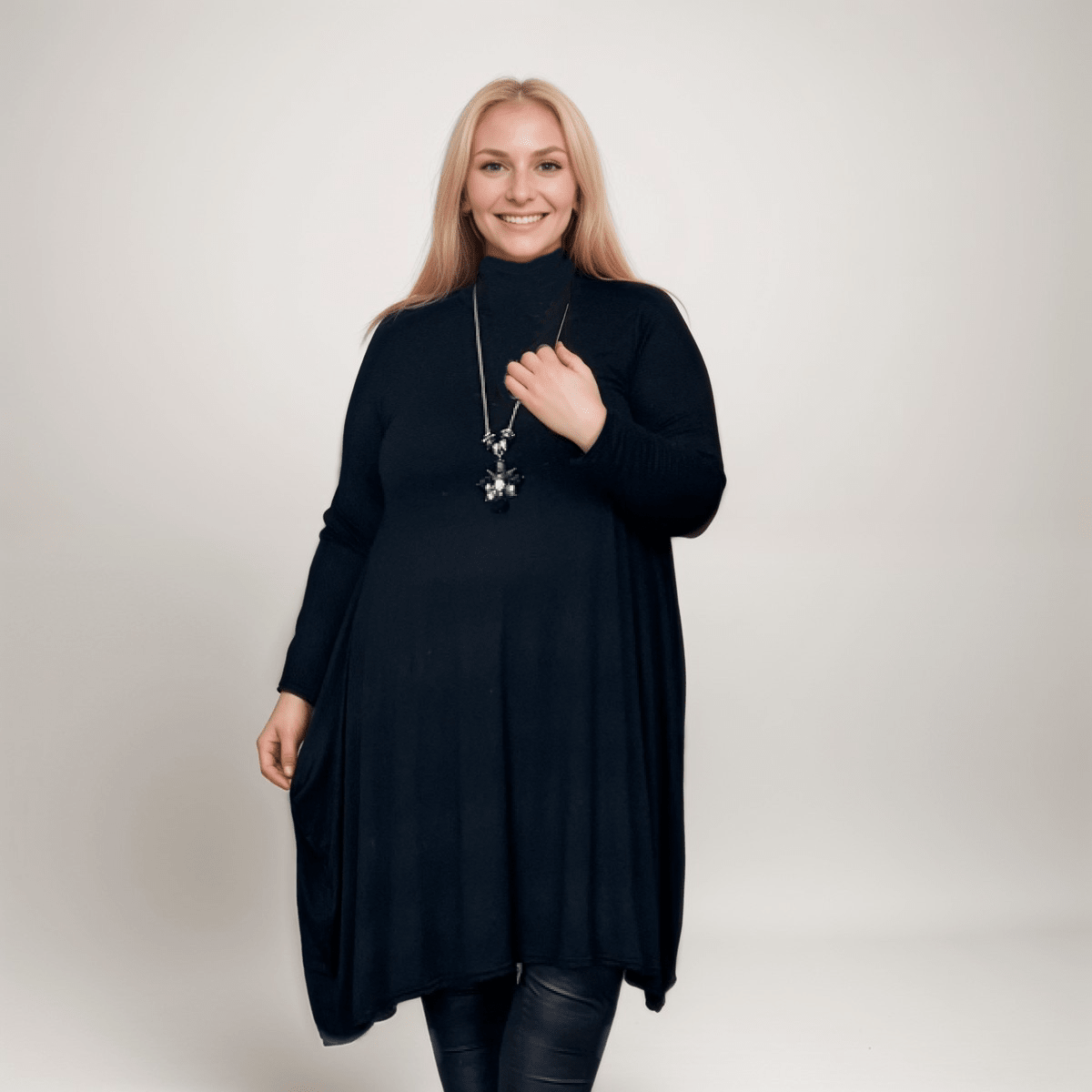 TURTLE NECK LONG SLEEVE SWING DRESS - FullFab