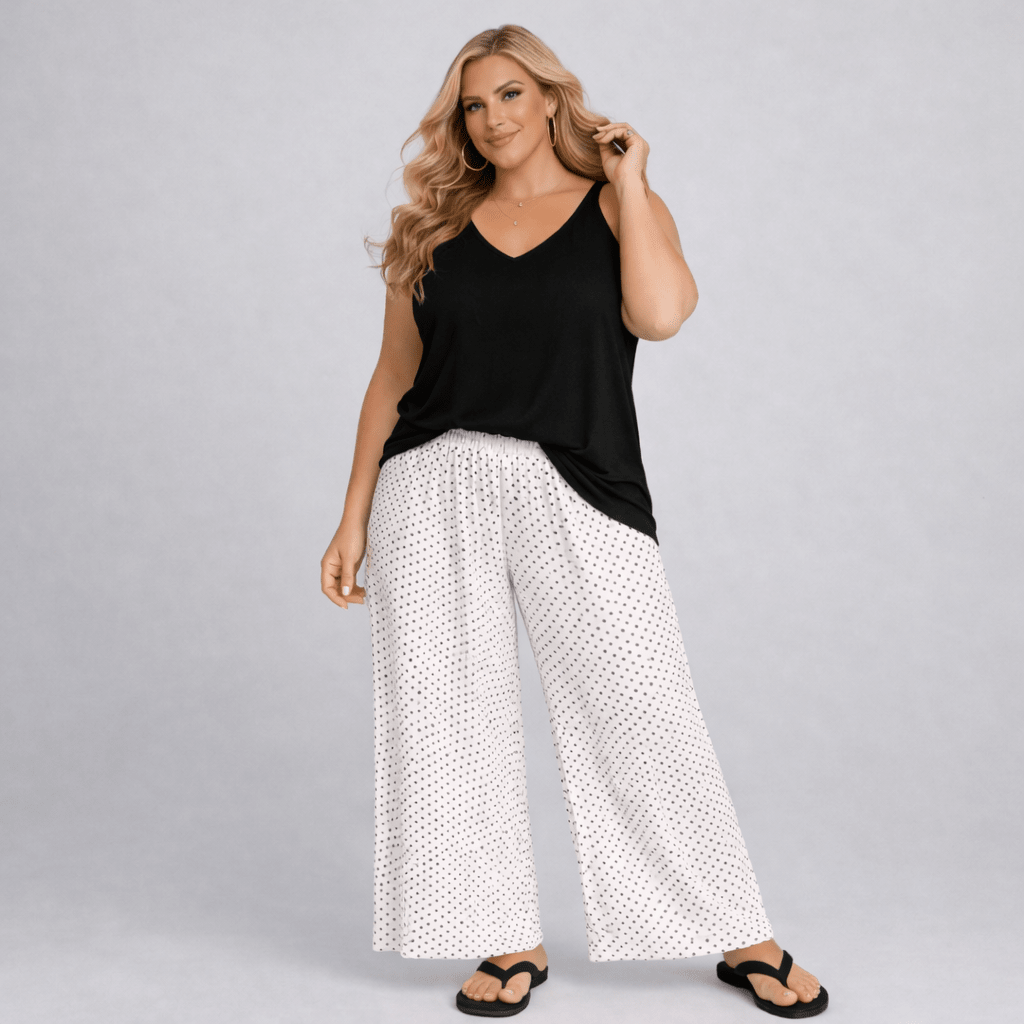 Polka Dot Elastic Waist Palazzo Trousers - FullFab