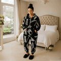 Black White Love Paris Print Lounge Suit Jumpsuit - FullFab