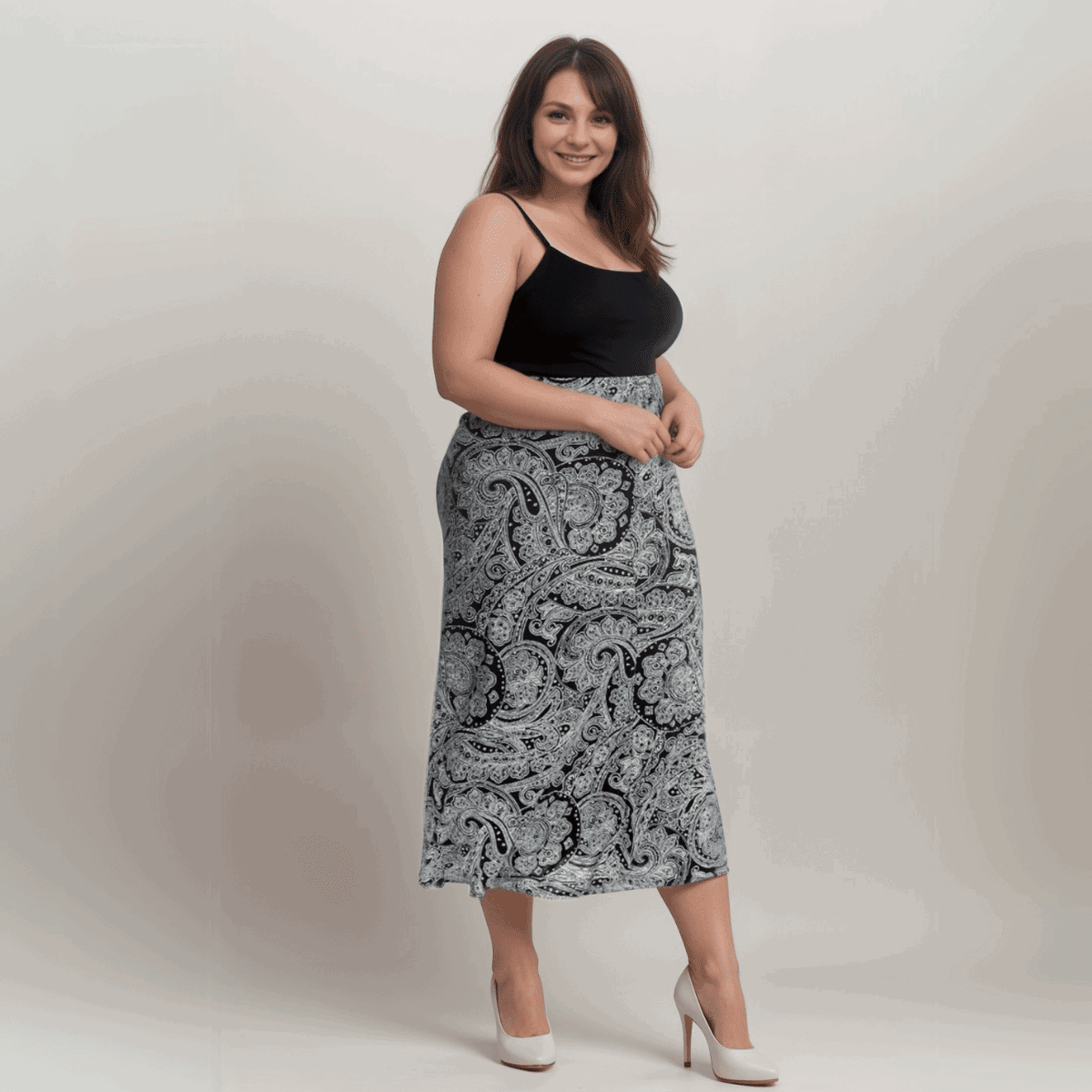 BLACK WHITE PAISLEY MAXI SKIRT - FullFab