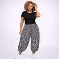 Black White Paisley Print Wide Leg Harem Pants - FullFab