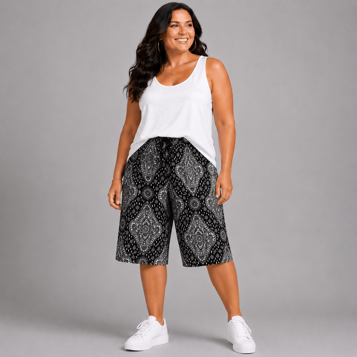 Moroccan Tile Print Elastic Waist Culottes - FullFab