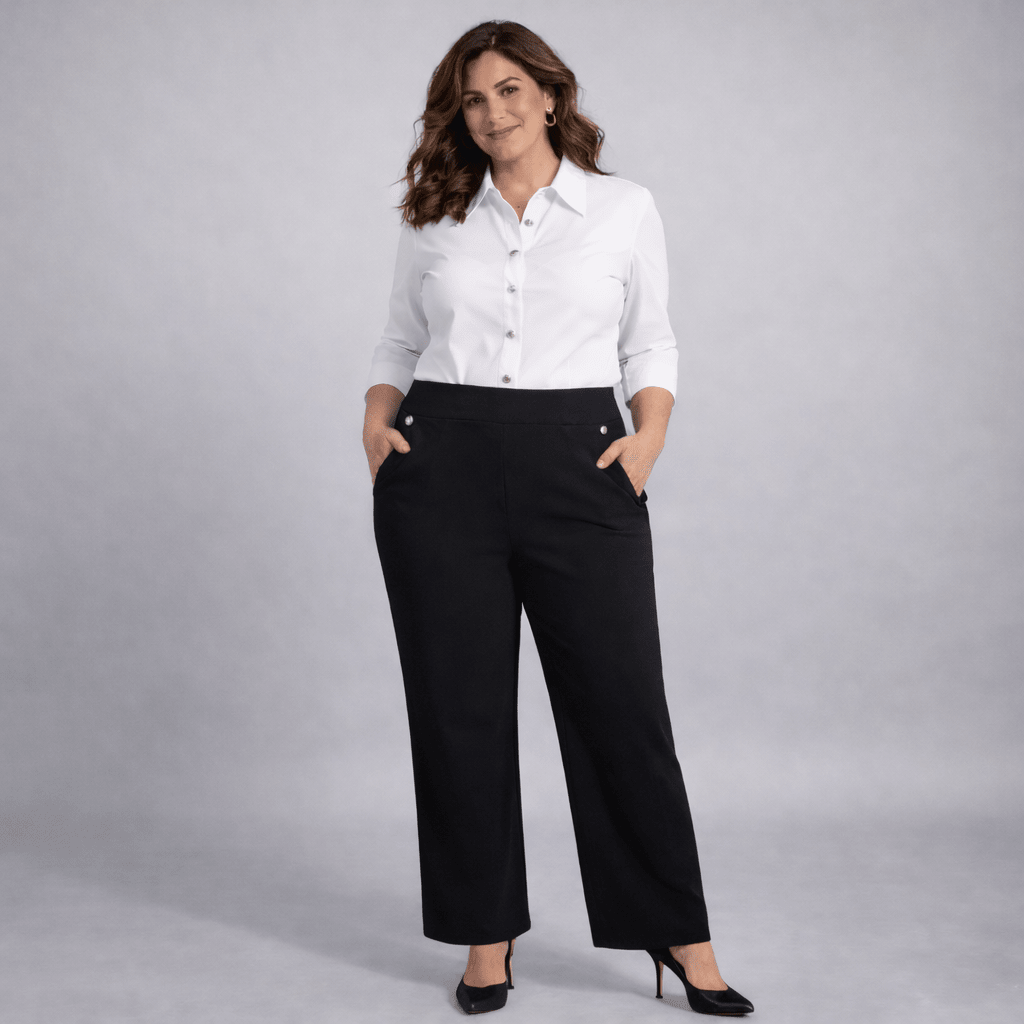 Wide Leg Trousers with Feature Button Pockets - FullFab