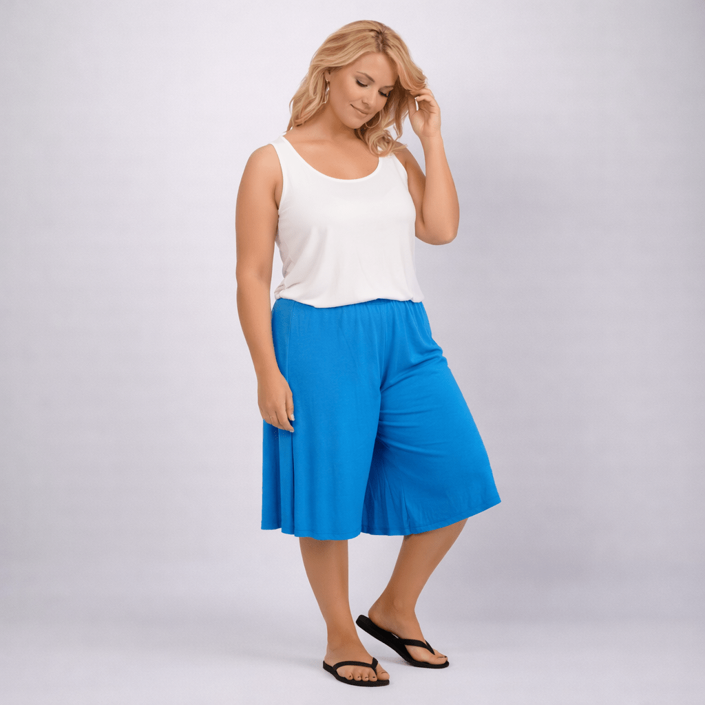 Plain Elastic High Waist Wide Leg Culottes Shorts - FullFab