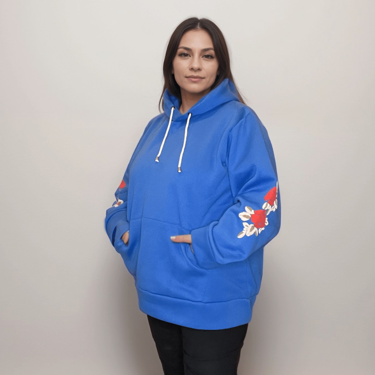 FLORAL SLEEVE POCKET FRONT HOODIE / JUMPER - FullFab