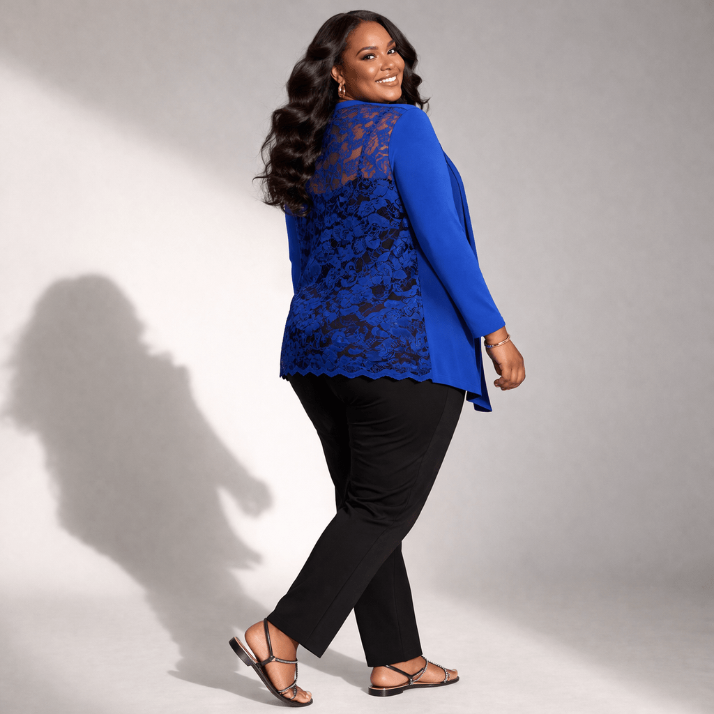 Scallop Hem Lace Back Open Front Cardigan - FullFab
