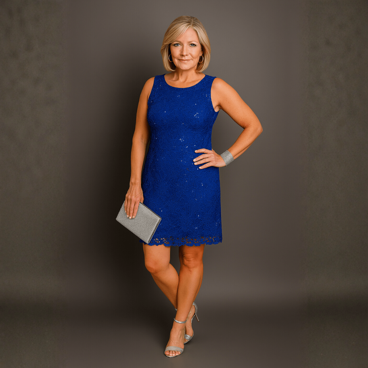 Sequin & Lace Sleeveless Shift Party / Evening Dress - FullFab