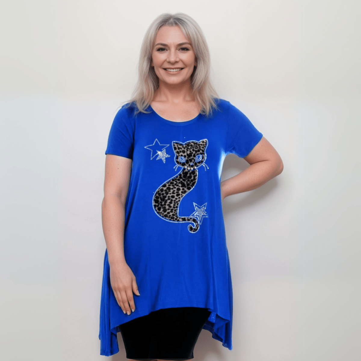 Studded Cat Hanky Hem Long Top - FullFab