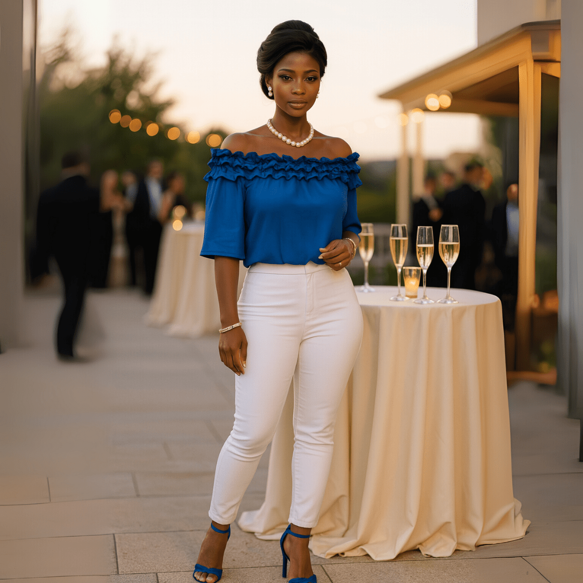 Ruffled Neckline Off Shoulder Blouse - FullFab