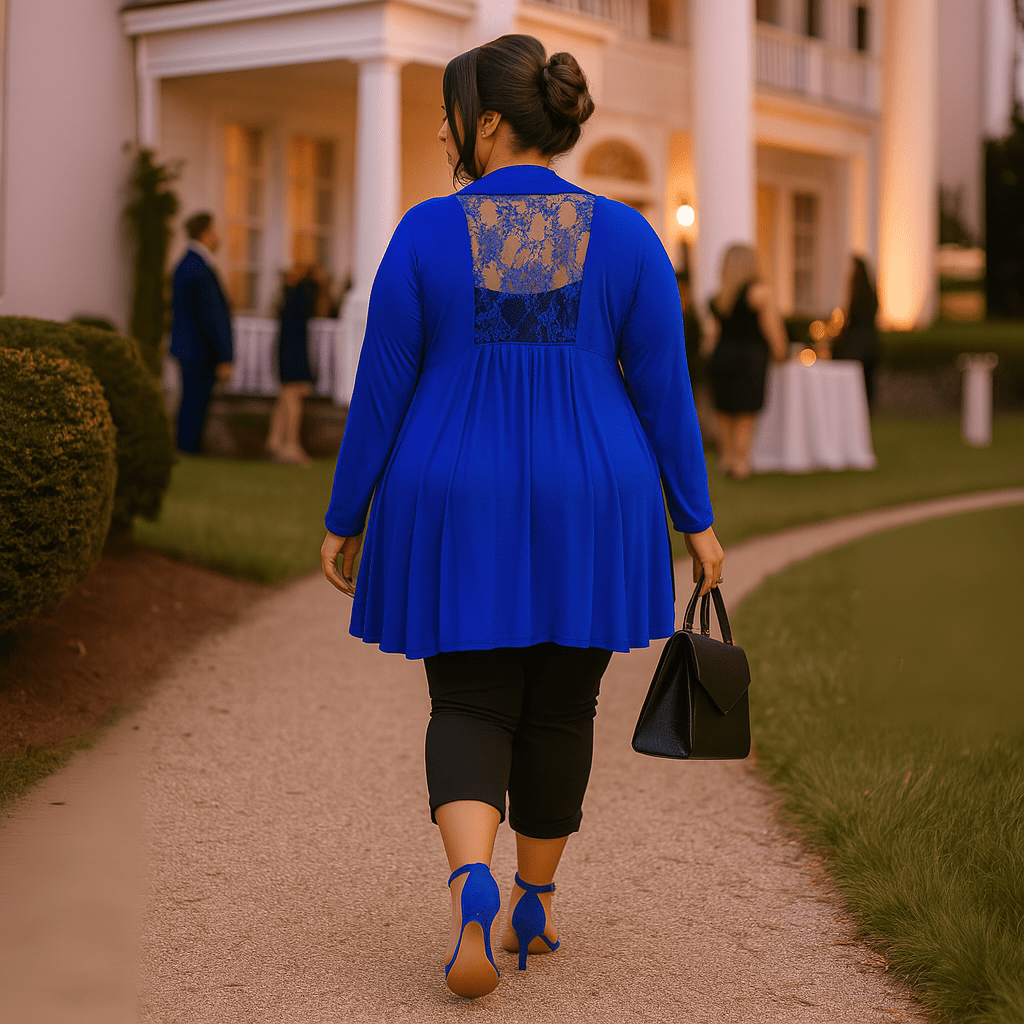 Long Length Open Front Cardigan with Lace Panel - FullFab
