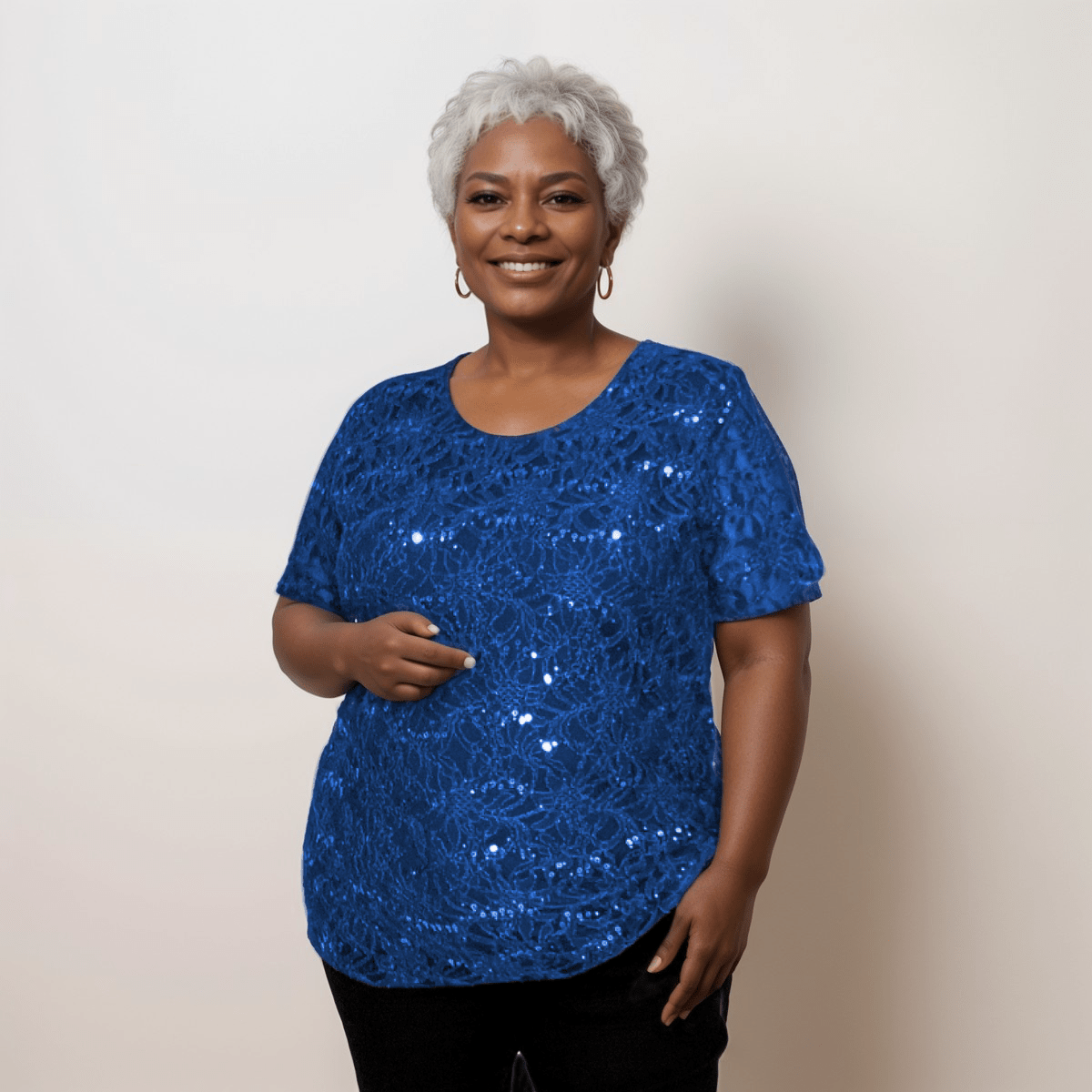 ROCKTHOSECURVES SEQUIN AND LACE SHORT SLEEVE BLOUSE / TOP - FullFab