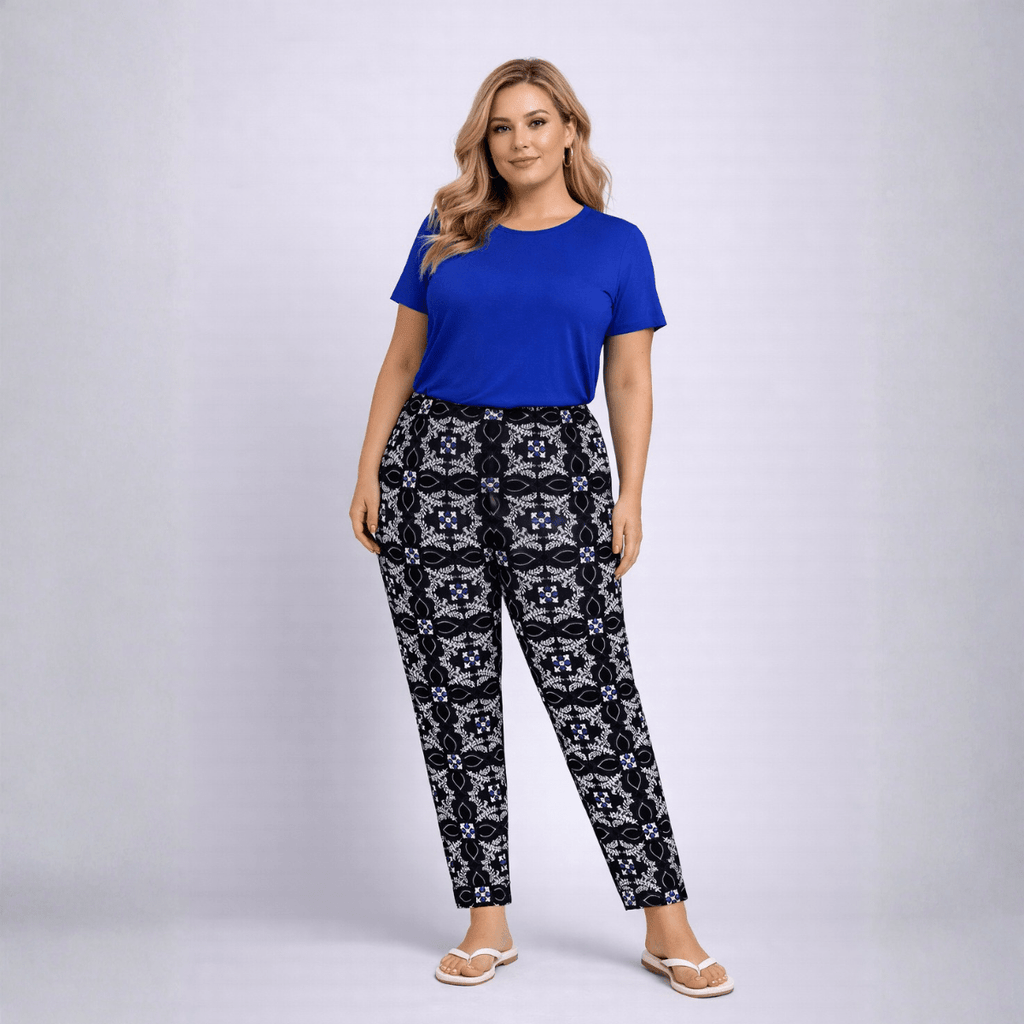 Tile Print Elastic Waist Trousers - FullFab