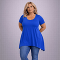 Plain Short Sleeve Hanky Hem Swing Top - FullFab