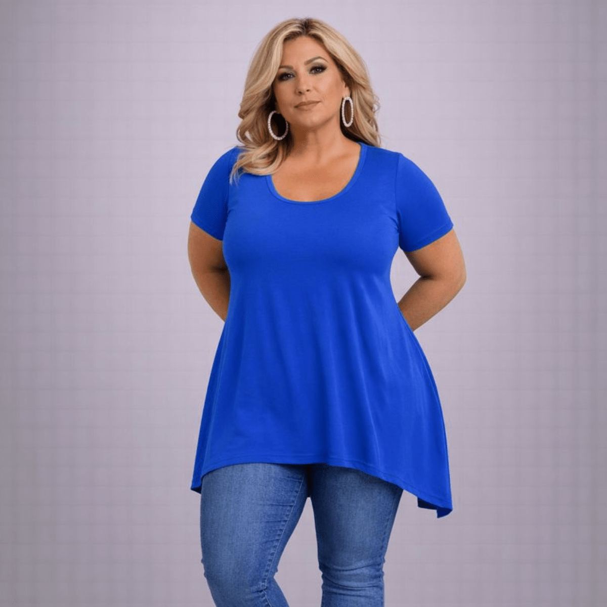 Plain Short Sleeve Hanky Hem Swing Top - FullFab