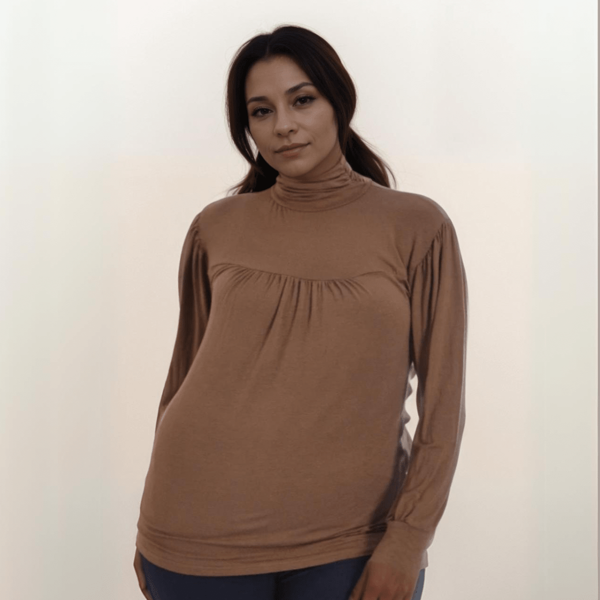 LONG SLEEVE POLO NECK SMOCK TOP - FullFab