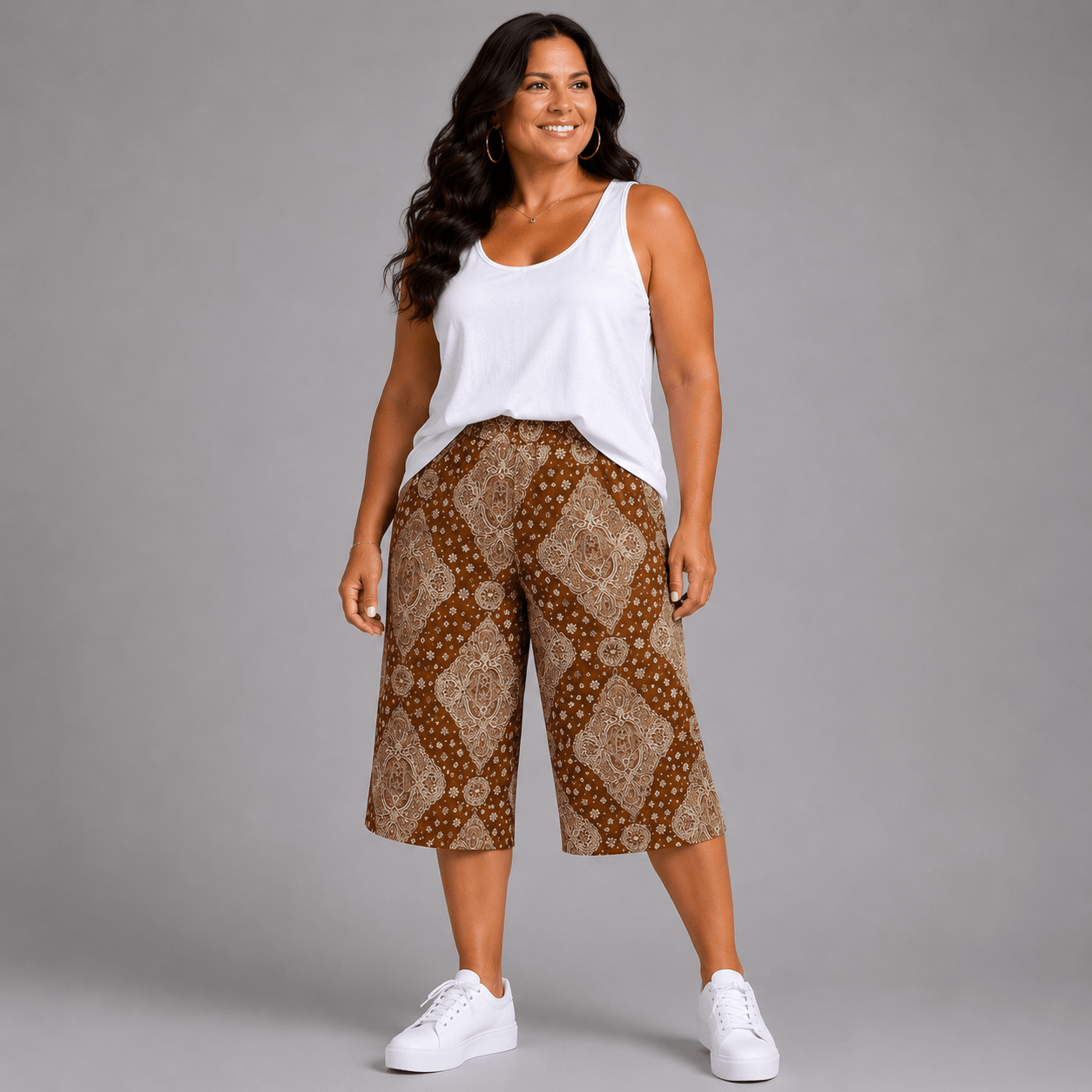 Moroccan Tile Print Elastic Waist Culottes - FullFab