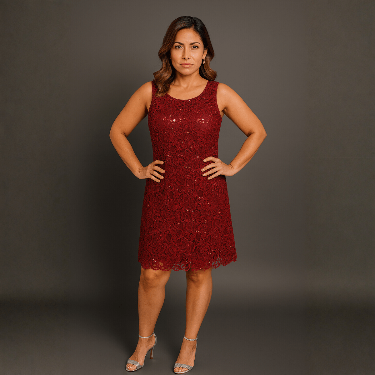 Sequin & Lace Sleeveless Shift Party / Evening Dress - FullFab