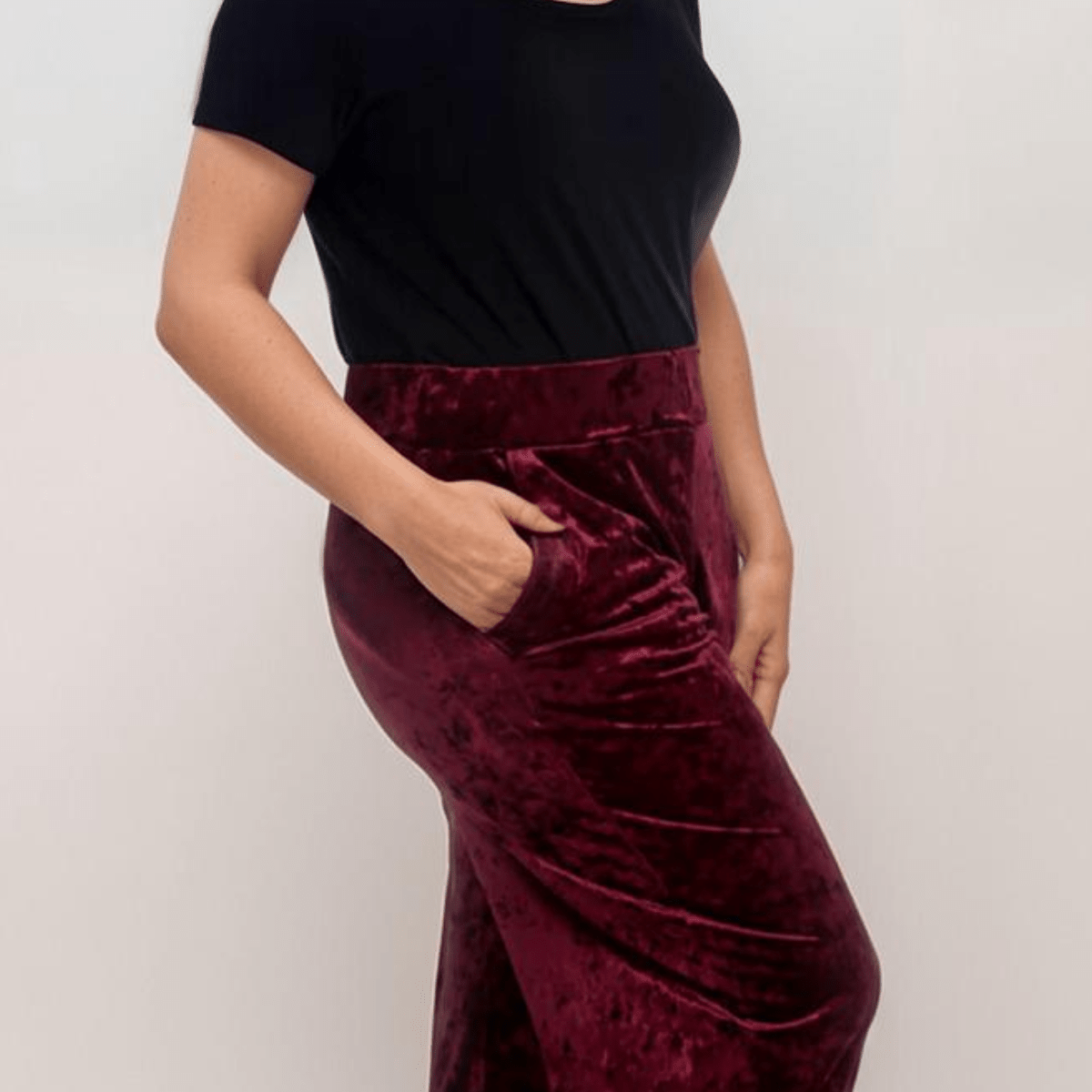 CRUSHED VELVET TROUSERS ELASTIC WAIST AND POCKETS - FullFab