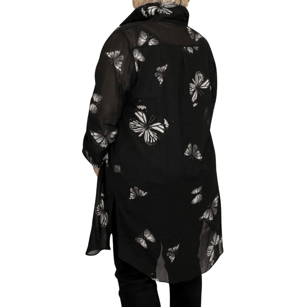 Long Length Chiffon Blouse / Shirt with Butterfly Print