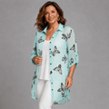 Long Length Chiffon Blouse / Shirt with Butterfly Print - FullFab