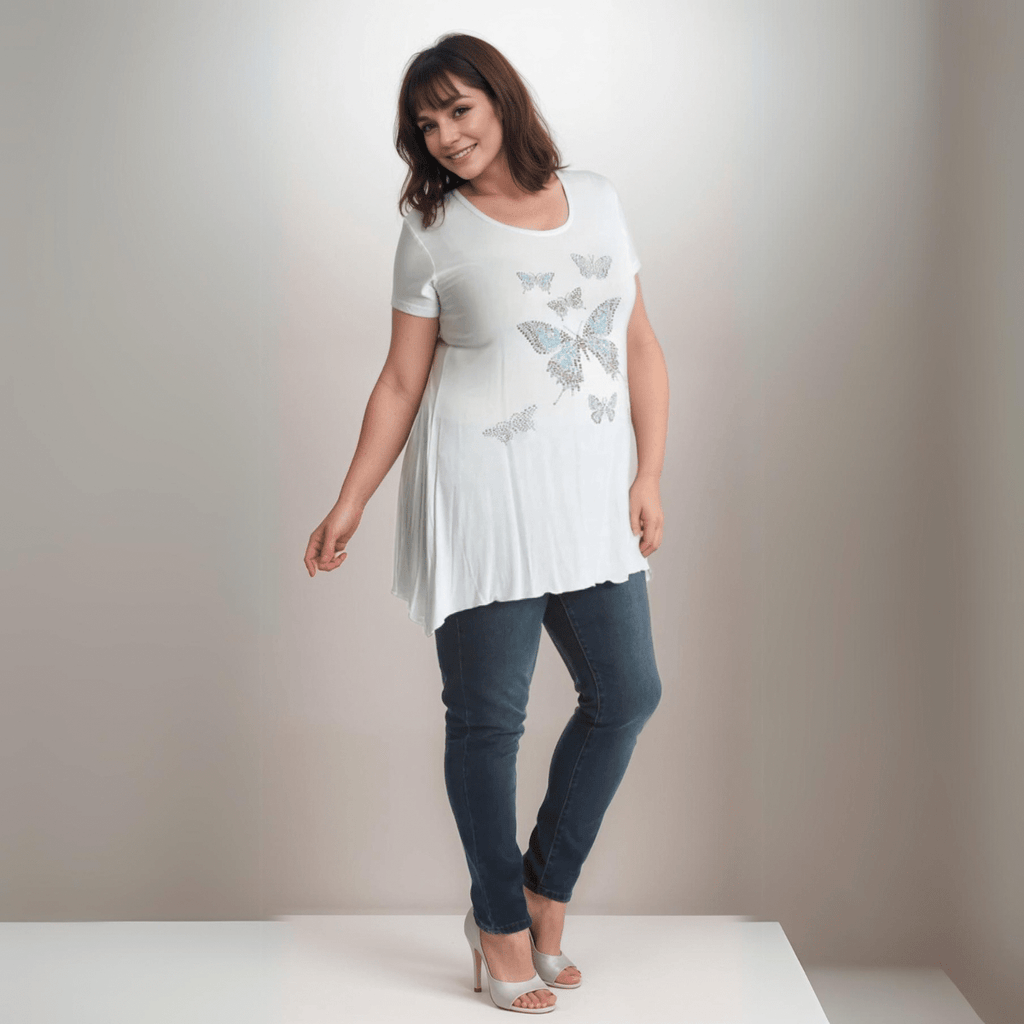 ROCKTHOSECURVES FLARED HEM STUDDED BUTTERFLIES LONG TOP - FullFab