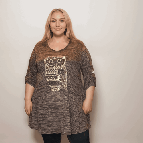 BUTTON SLEEVE SWING TOP WITH STUDDED OWL - FullFab