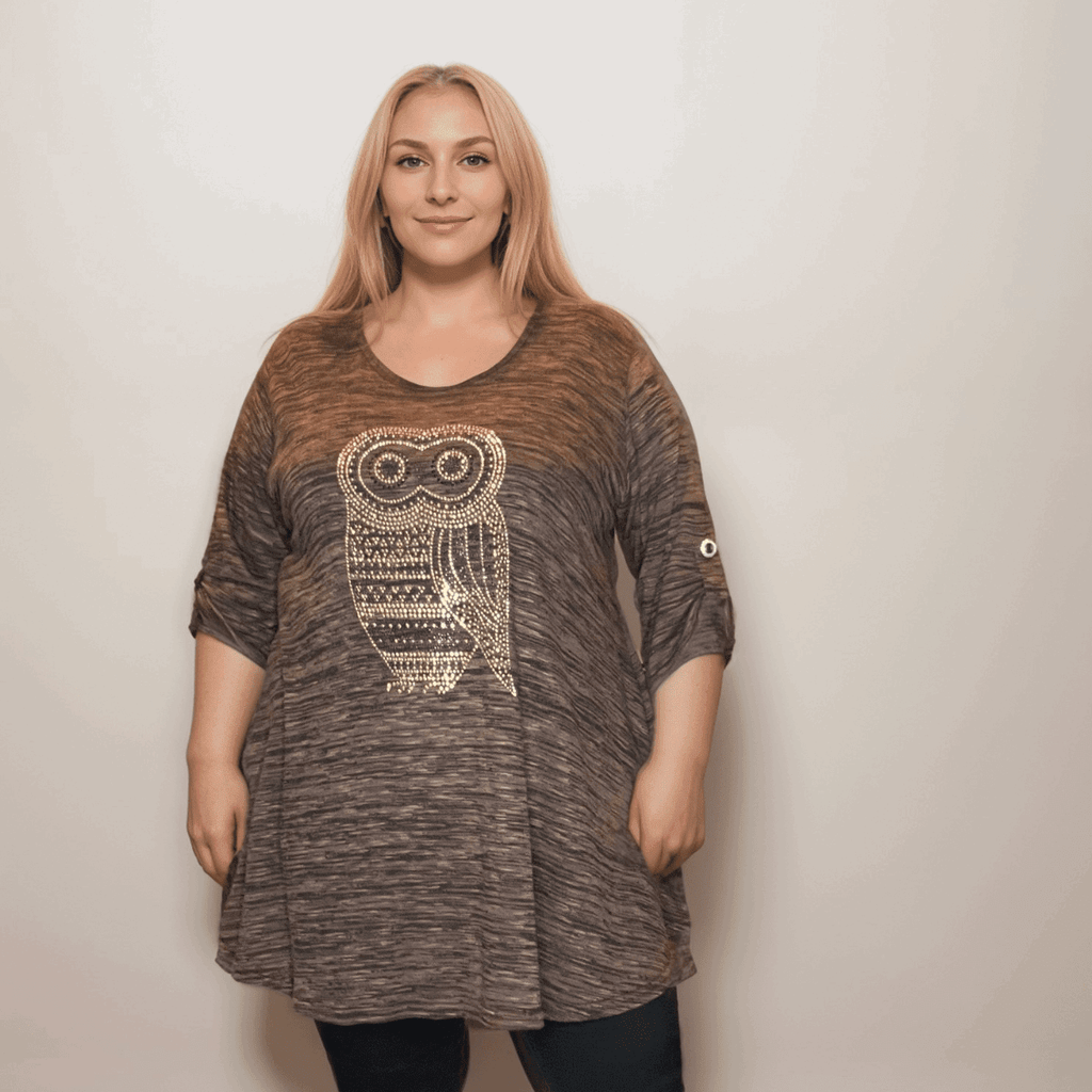 BUTTON SLEEVE SWING TOP WITH STUDDED OWL - FullFab