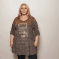 BUTTON SLEEVE SWING TOP WITH STUDDED OWL - FullFab