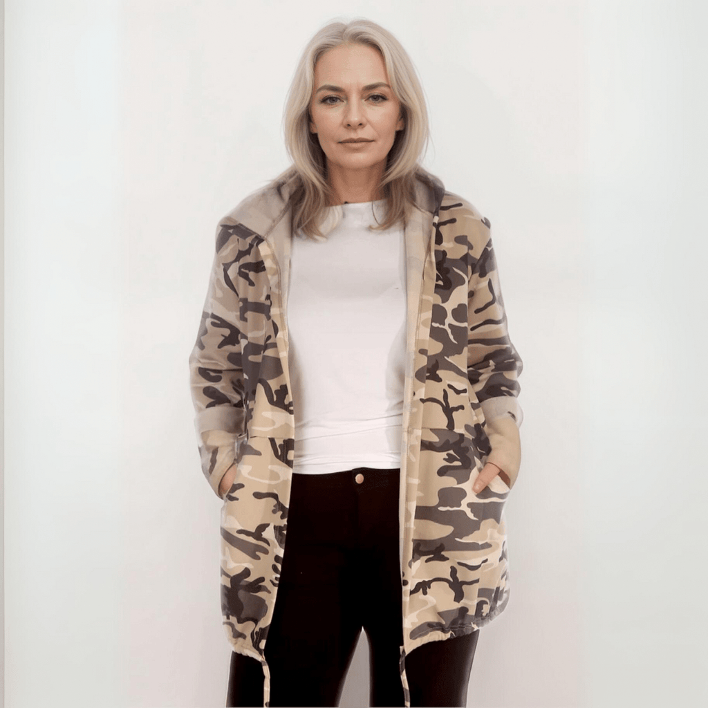 ROCKTHOSECURVES KHAKI CAMO OPEN FRONT JACKET / HOODIE - FullFab