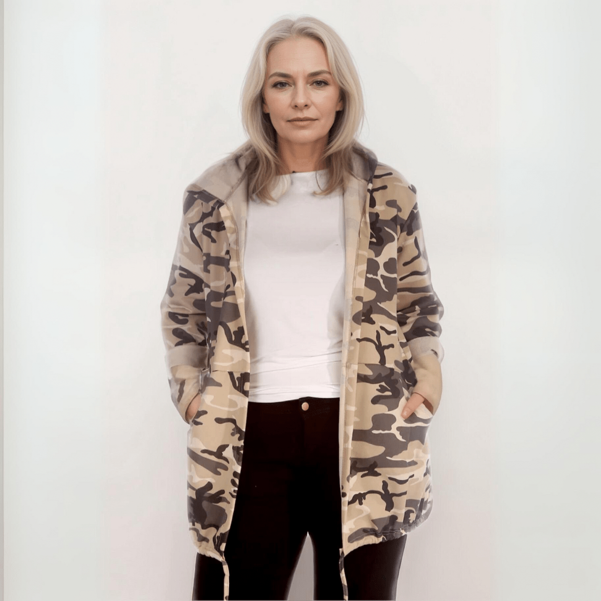 ROCKTHOSECURVES KHAKI CAMO OPEN FRONT JACKET / HOODIE - FullFab