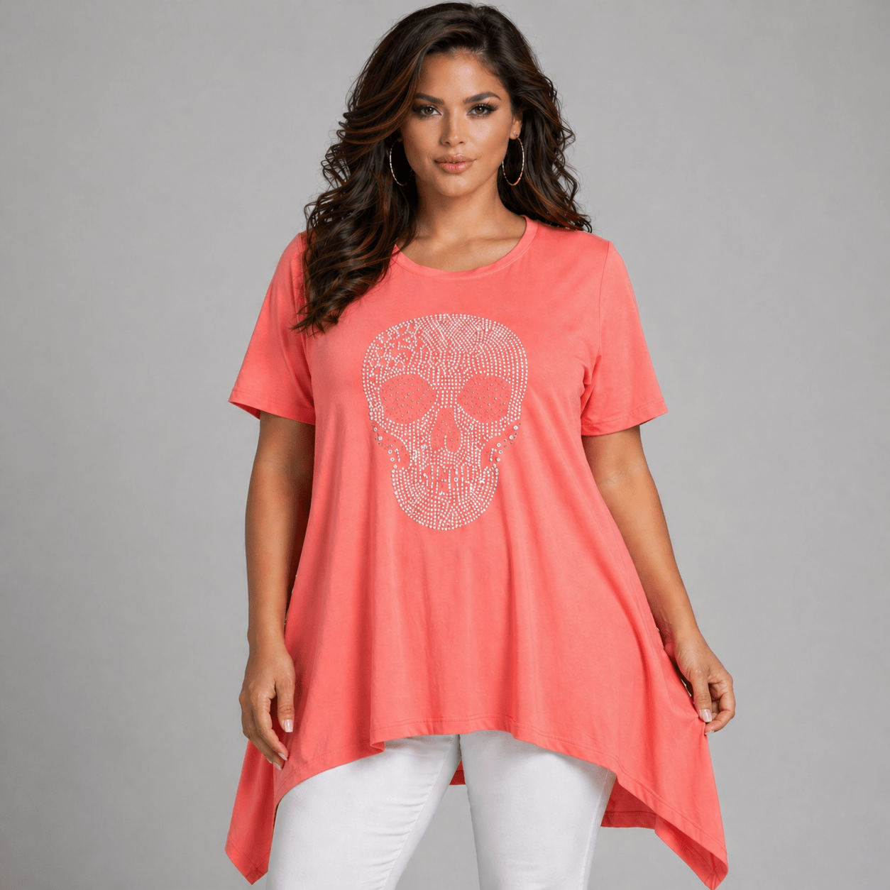 Coral Skull Graphic Tunic featuring a stylish skull design and a relaxed fit.