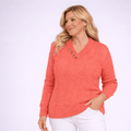 Coral Sweater with Button Detail and V-Neck Design, perfect for casual wear.
