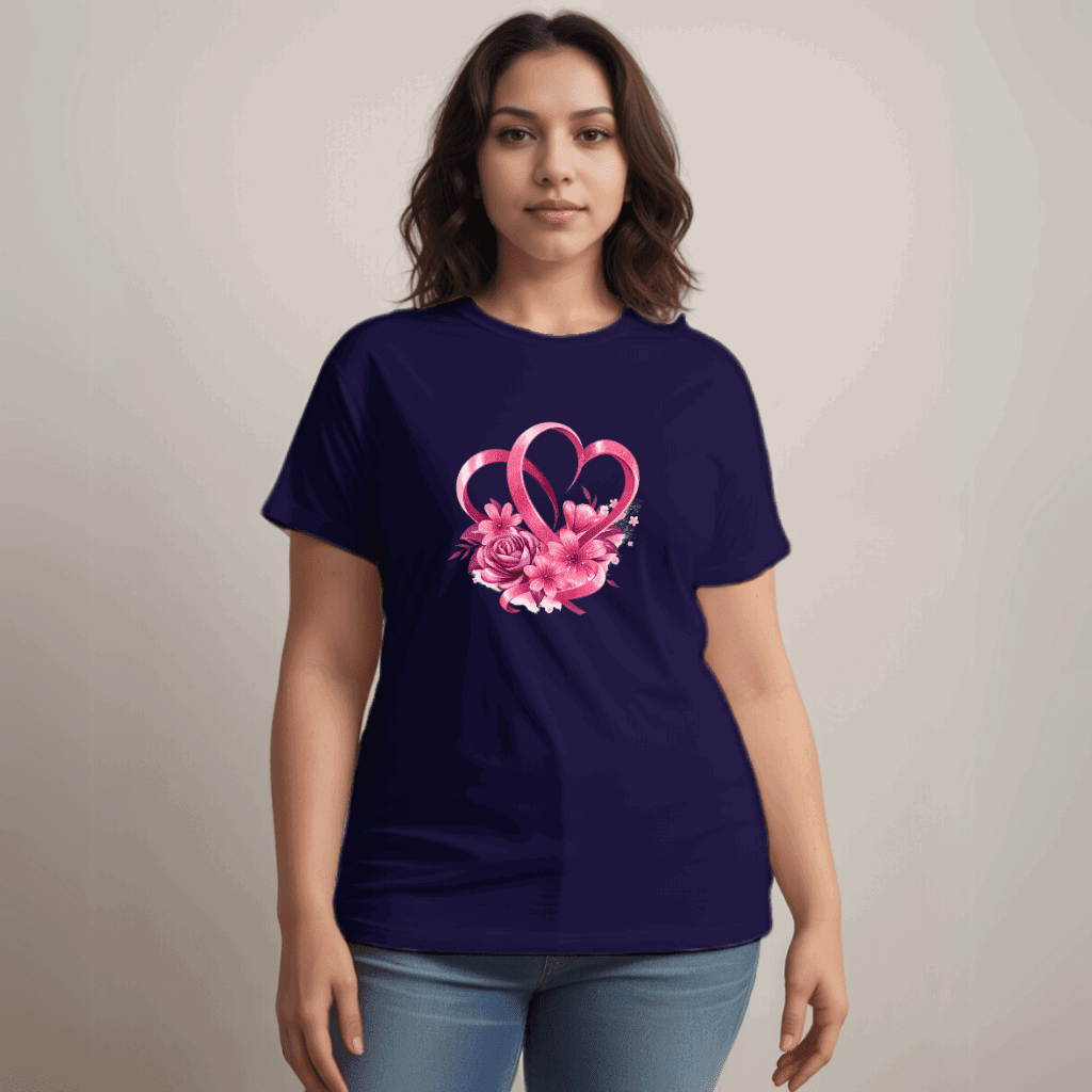 Cotton Ribbon-Heart Print T-Shirt - FullFab