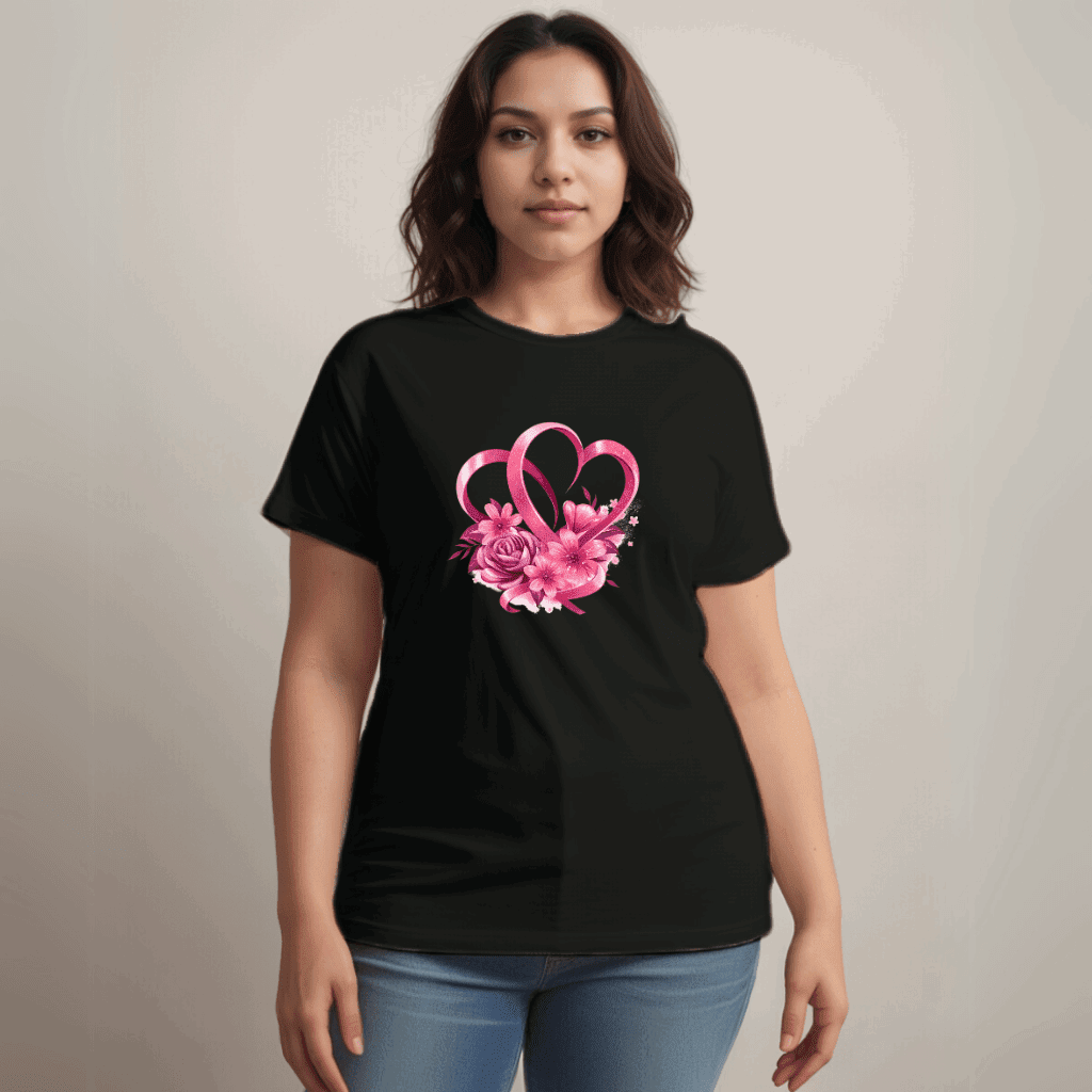 Cotton Ribbon-Heart Print T-Shirt - FullFab