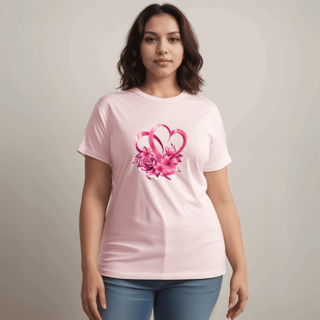 Cotton Ribbon-Heart Print T-Shirt - FullFab