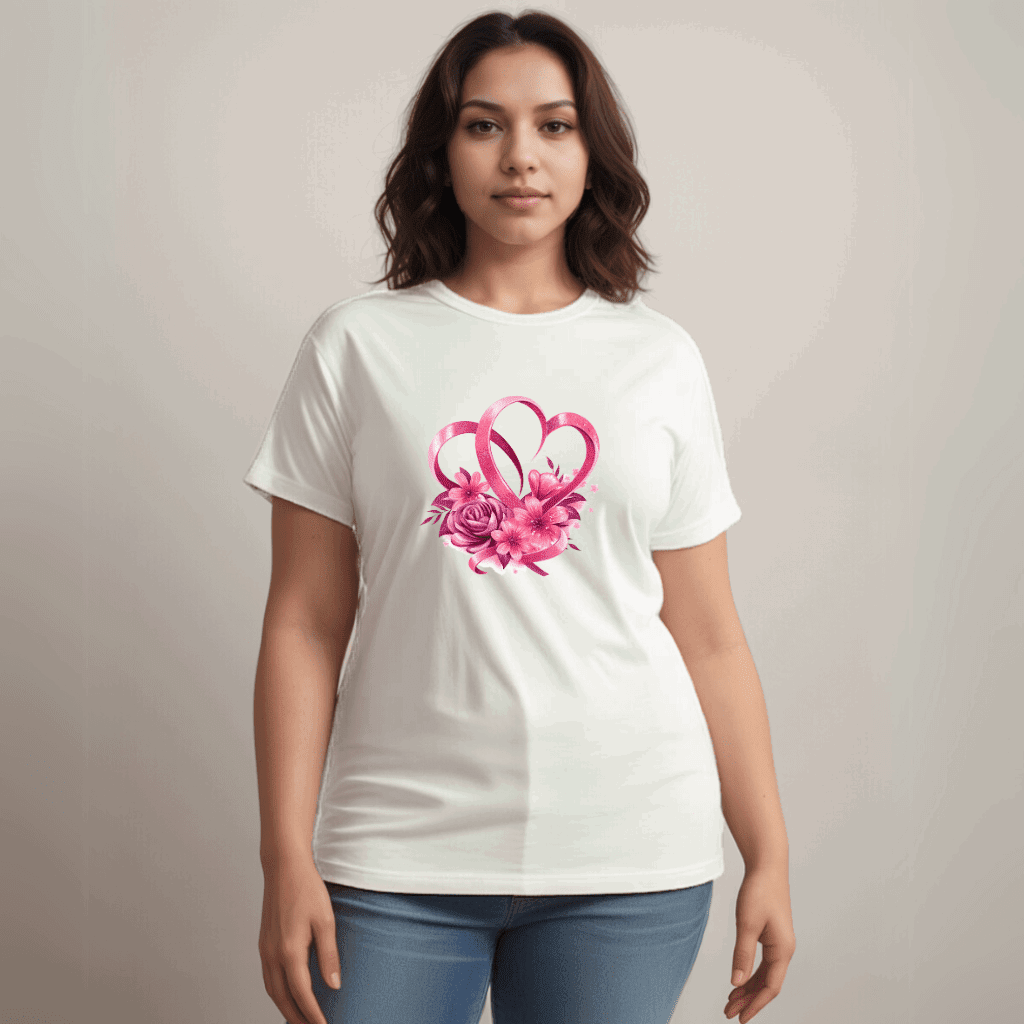 Cotton Ribbon-Heart Print T-Shirt - FullFab