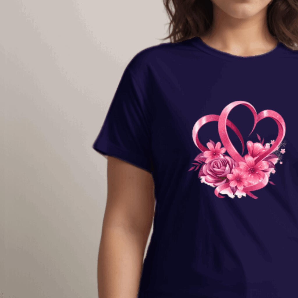 Cotton Ribbon-Heart Print T-Shirt - FullFab