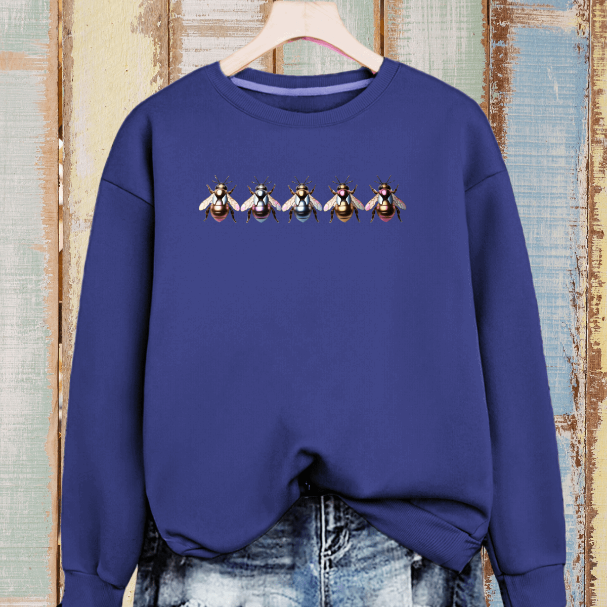 Cotton Sweatshirt with 5 Multi Coloured Bees - FullFab