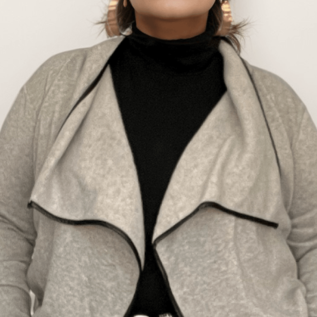 FLEECE WATERFALL OPEN FRONT JACKET WITH BLACK TRIM - FullFab