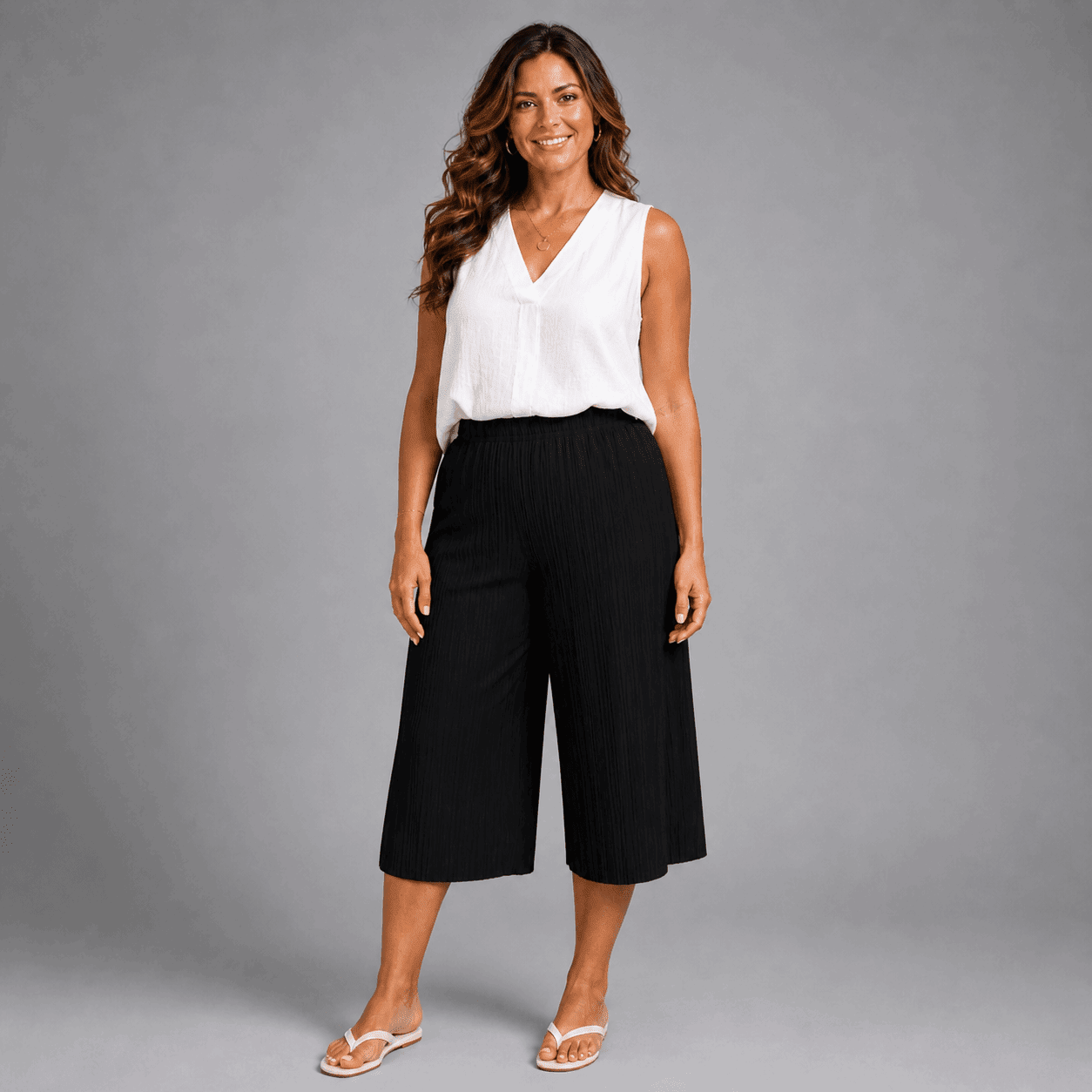 Crinkle Pleated Elastic Waist Culottes / Long Shorts - FullFab