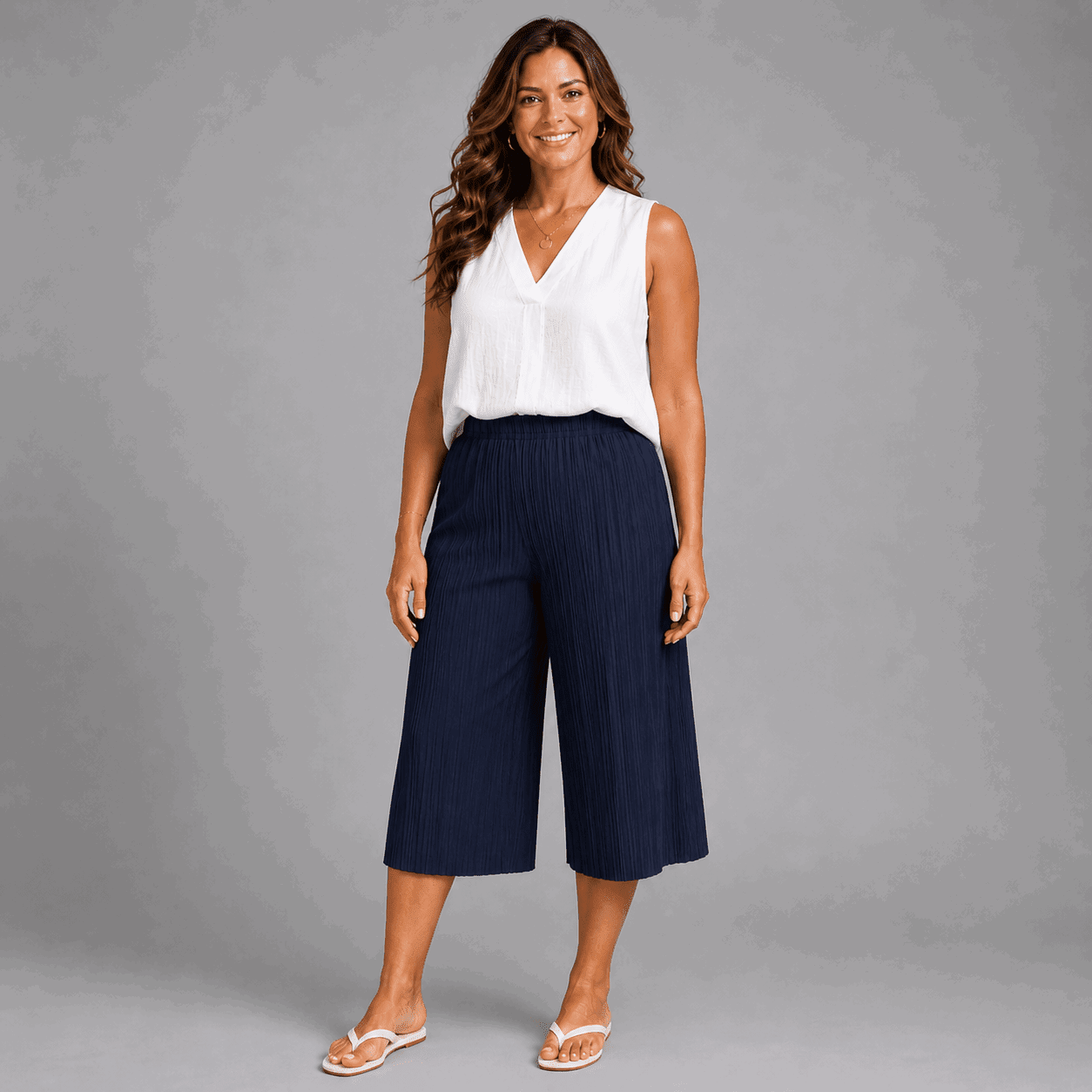Crinkle Pleated Elastic Waist Culottes / Long Shorts - FullFab