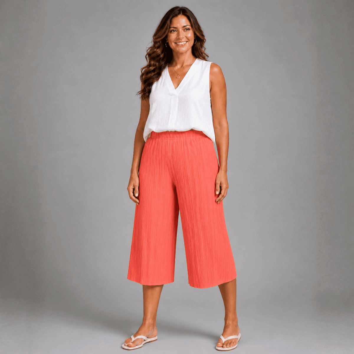 Crinkle Pleated Elastic Waist Culottes / Long Shorts - FullFab