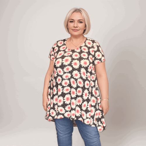 Daisy Print Swing Top with Hanky Hem - FullFab