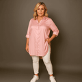 Dipped Hem Satin Shirt with 3/4 button Tab Sleeves - FullFab