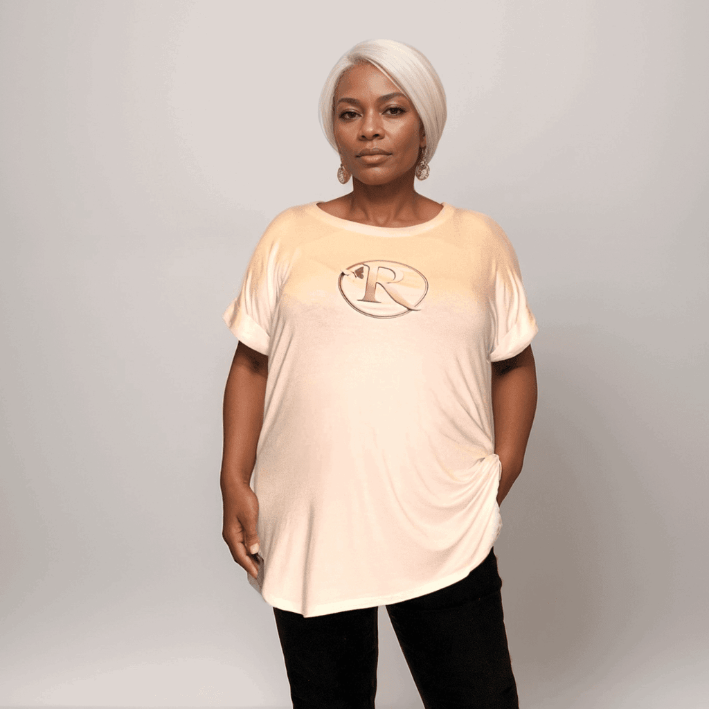 DIPPED HEM T-SHIRT WITH SIGNATURE R PINK LOGO - FullFab