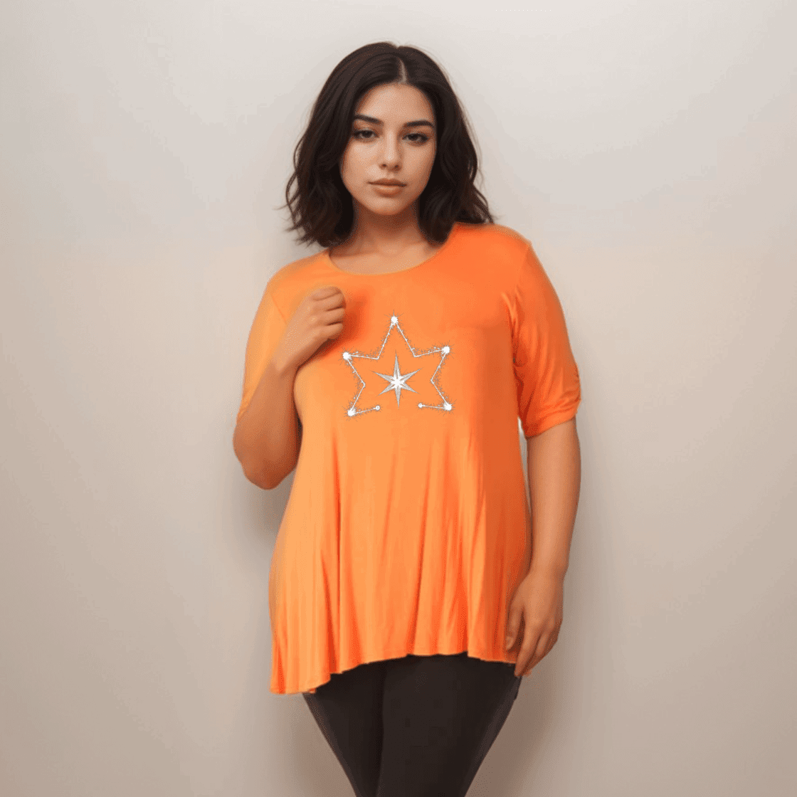 Double Star Plus-Size Button Sleeve Swing Top - FullFab