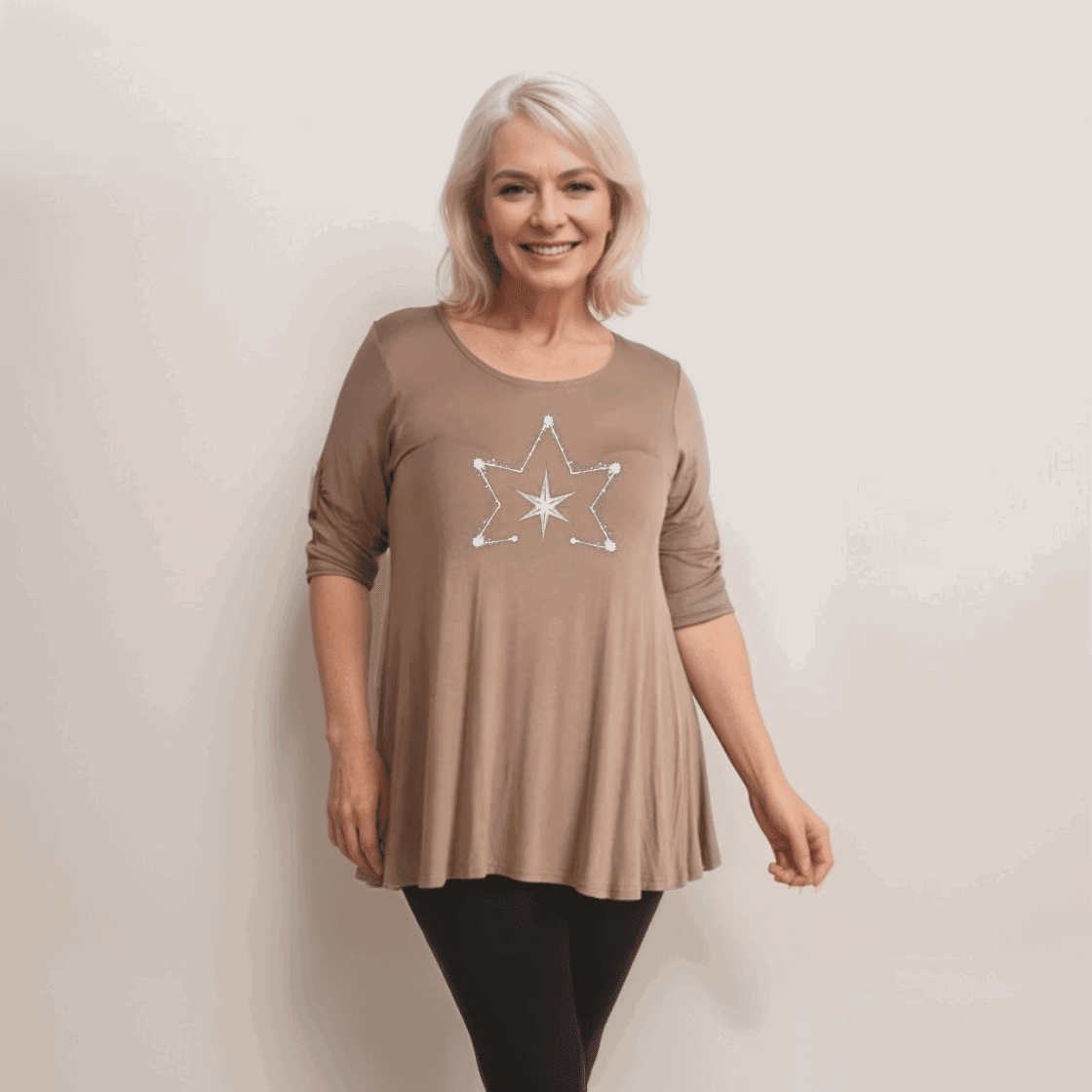Double Star Plus-Size Button Sleeve Swing Top - FullFab