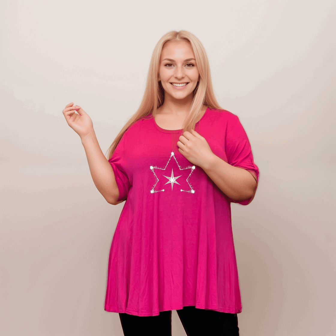 Double Star Plus-Size Button Sleeve Swing Top - FullFab